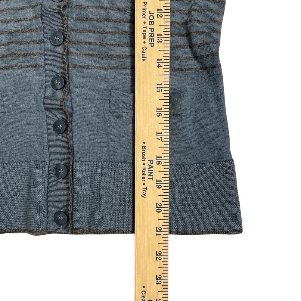 Halogen Cardigan Sweater V-Neck Merino Wool Blue Gray Stripes Women’s Size M - Picture 6 of 11